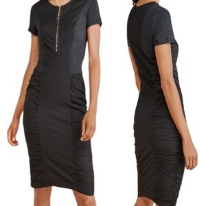 Lilly Mason Maera Dress Womens XL Green Ruched Front Short Sleeve Zip Casual NWT